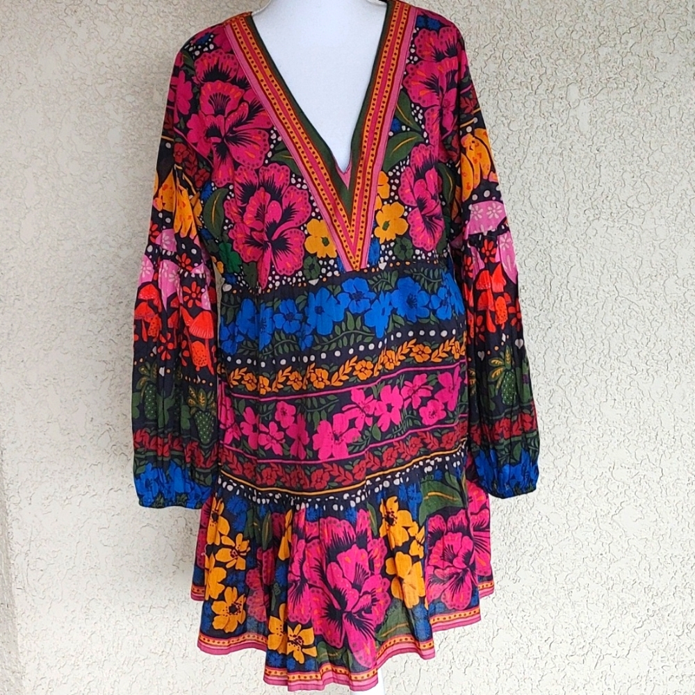 Farm x Anthropologie V-Neck Puff-Sleeve Mini Dress. NEVER WORN -NEW! Size L - Picture 5 of 7